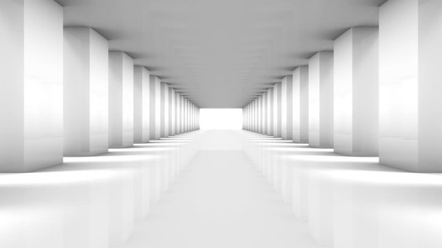 Perspective view of  White empty room or hall Camera Zoom in.  White empty room with nobody. 3D Rendering.