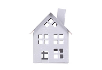 Estate concept, metal house on isolated white background