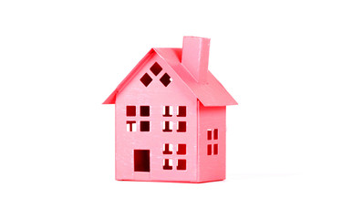 Estate concept, metal house on isolated white background