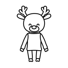 merry christmas celebration cute reindeer with sweater decoration thick line