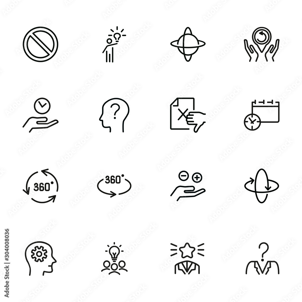 Poster idea and investigation icons. set of line icons on white background. idea, human, study. science and