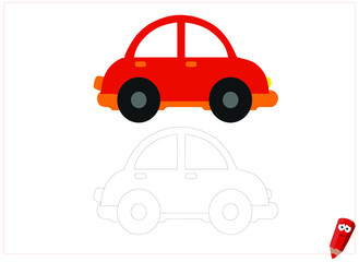 Coloring pages for children. Children's puzzles. Educational game for children. colored car (red)