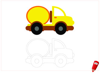 Coloring pages for children. Children's puzzles. Educational game for children. colored car (yellow)