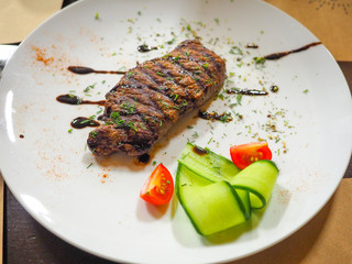 The main European dish has steaks and spaghetti.