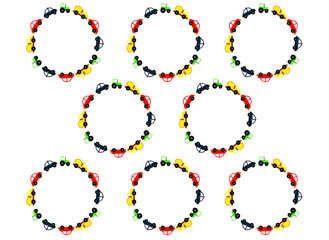 four kids cartoon cars (red, yellow, green, blue). small toy car