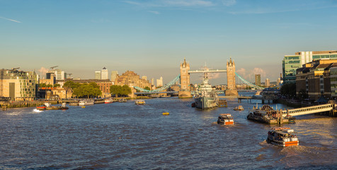 Tower Bridge and HMS Belfast warship in London