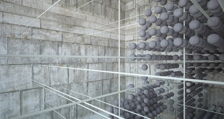 Obraz premium Abstract architectural concrete interior from an array of spheres with large windows. 3D illustration and rendering.