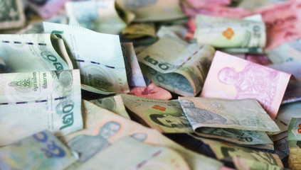 Obraz na płótnie Canvas Thai bank notes closeup. Money background