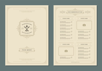 Restaurant menu design and label vector brochure template.