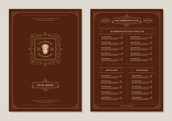 Restaurant menu design and label vector brochure template.