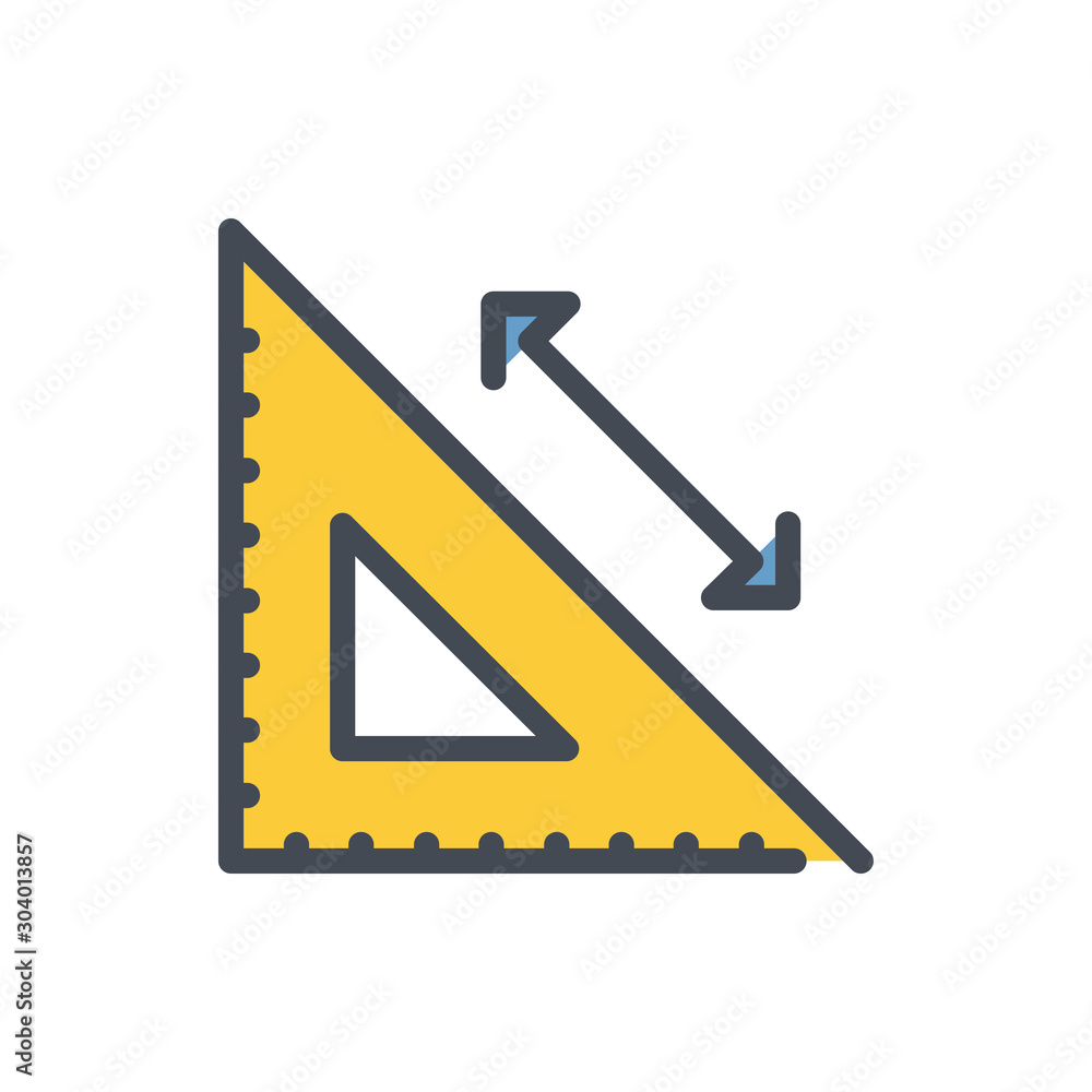 Poster triangular ruler color line icon. geometric ruler vector outline colorful sign.