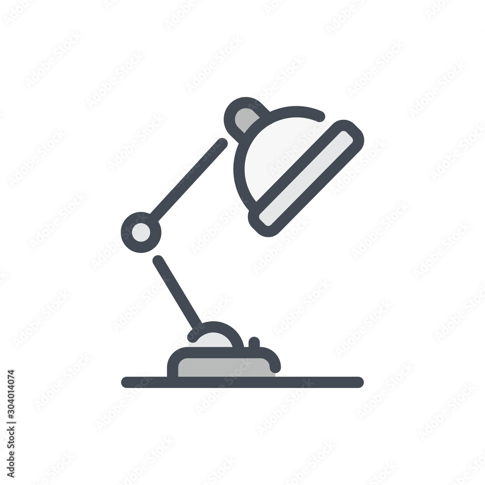 Poster table lamp color line icon. desk office lamp vector outline colorful sign.