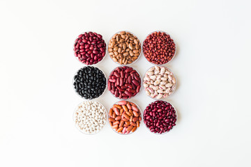 collection set of beans, legumes on bowl on white background - 304014881