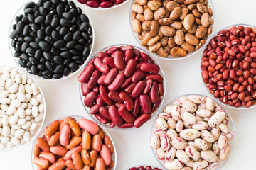 collection set of beans, legumes on bowl on white background