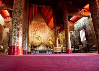 Fototapeta na wymiar Interior of Wat Phra Sing Temple, Chiang Mai Province, Thailand