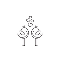 Fototapeta premium Two black outline cartoon birds with pink heart on white background. Saint Valentine vector illustration.