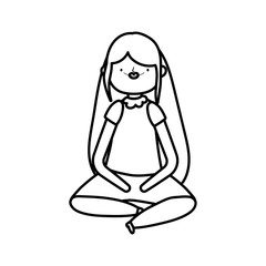 woman with long hair sitting on white background thick line