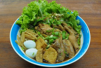 Paste of rice flour on a wooden table.