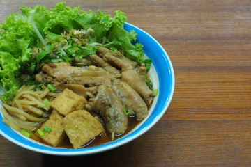 Paste of rice flour on a wooden table.