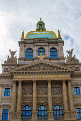 Fototapeta na wymiar Vertical picture of the facade of the Historical or Main Building of the National Museum of Prague (NM, Národní muzeum) in Prague, Czech Republic, located in Wenceslas Square