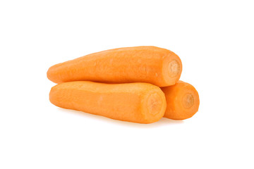 Peeled fresh carrots isolated on white background