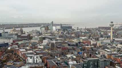 Fototapeta na wymiar Panoramic View Over Liverpool - North-West Side Cityscape, England November 2019