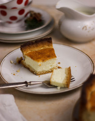 Tasty Classic cheesecake. Homemade pastry with tahorog. Copyspace 