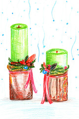 pencil illustration two green candles