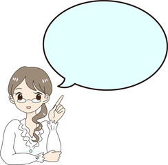 女性　キャラクター　指を差す　吹き出し　解説　白シャツ　案内　働く　OL　ビジネス　清楚　かわいい