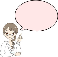 女性　キャラクター　指を差す　吹き出し　解説　白シャツ　案内　働く　OL　ビジネス　清楚　かわいい