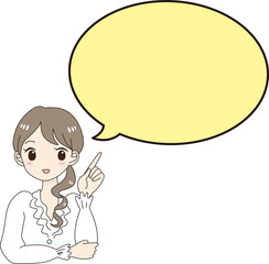 女性　キャラクター　指を差す　吹き出し　解説　白シャツ　案内　働く　OL　ビジネス　清楚　かわいい