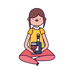 happy thanksgiving day cute woman with wine bottle and glass