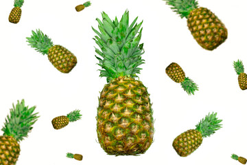 pineapples flying isolated on white background