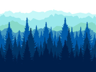 Fototapeta premium Landscape, tops of conifers. Paper forest. In minimalist style Cartoon flat raster