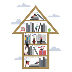 Arrow up book shelf library raster illustration