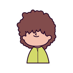cute boy with curly hair portrait on white background