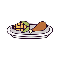 happy thanksgiving day dinner roasted turkey leg and corn