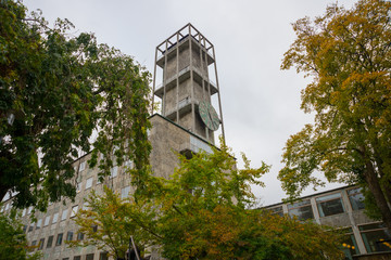 AARHUS, DENMARK: View on the center of Aarhus with the clock tower of the old city hall