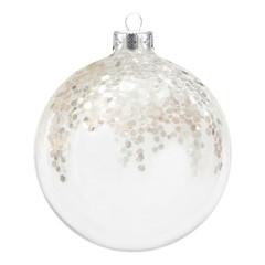 Transparent christmas ball with a pattern isolated on white background