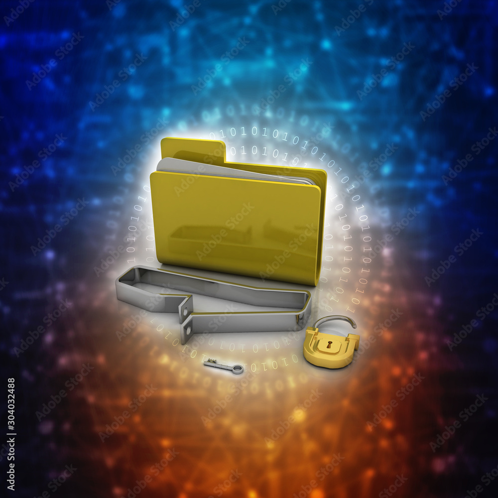 Aufkleber yellow folder and lock. data security concept. 3d rendering