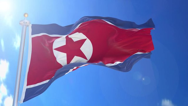 North Korea animated flag in the wind with blue sky in the background, green screen, blue screen or isolated background and the flag on the full background, all in one animated flag pack.