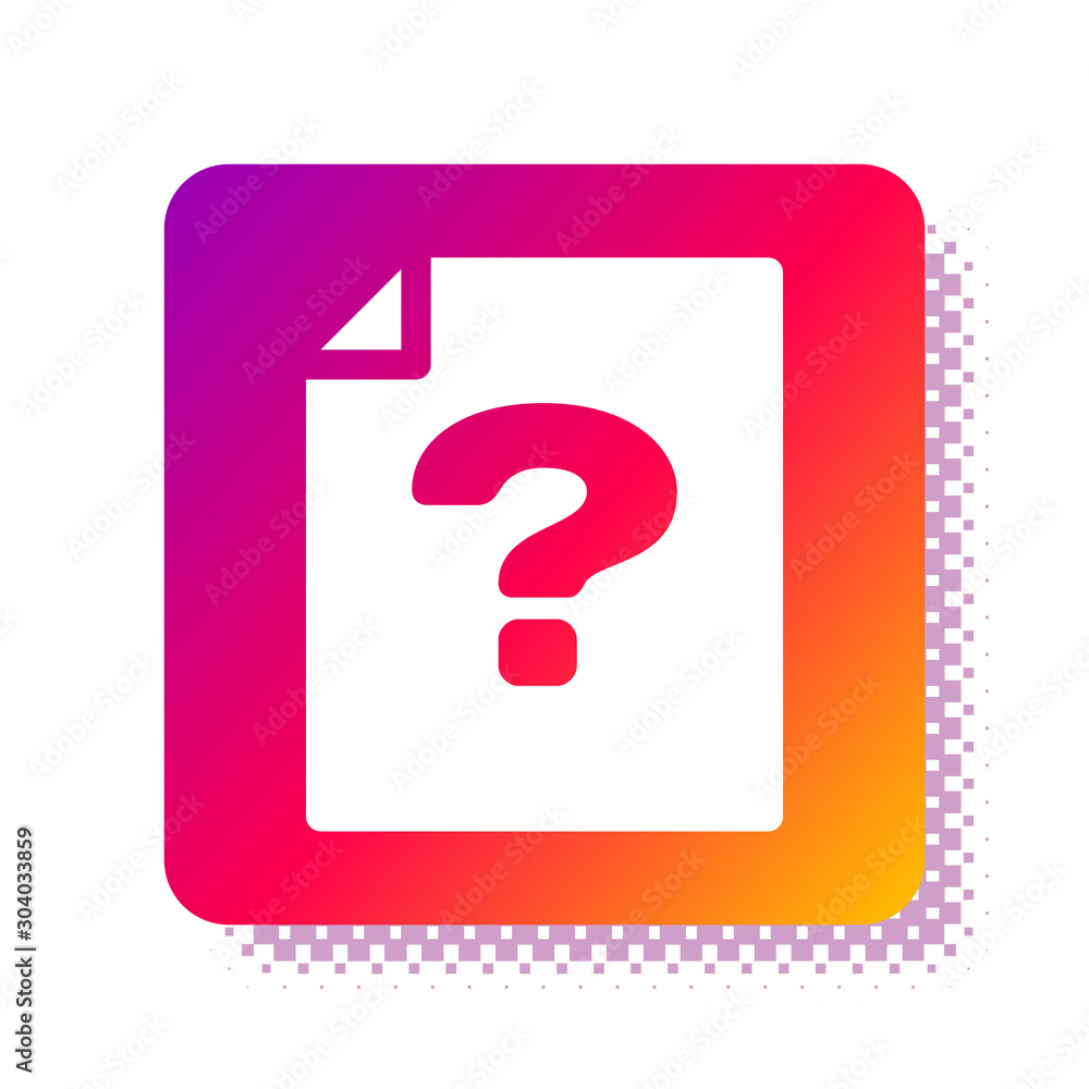 Poster white unknown document icon isolated on white background. file with question mark. hold report, serv