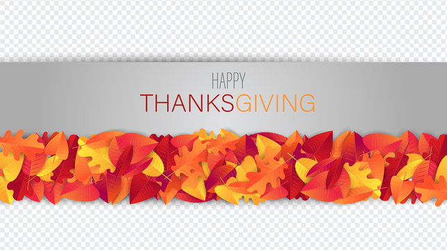 Thanksgiving sale banner, website header or newsletter cover overlay for a custom image. Red and orange fall leaves realistic vector illustration with lettering.