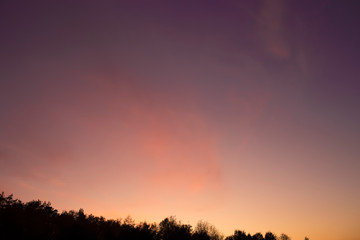 Autumn sunset sky at blue hour