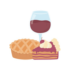 wine glass cup and slice cake and sweet pie