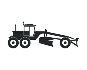 Flat style vintage road grader machine icon shape. street maintenance logo symbol sign. Under construction graphic. Vector illustration image. Isolated on white background.