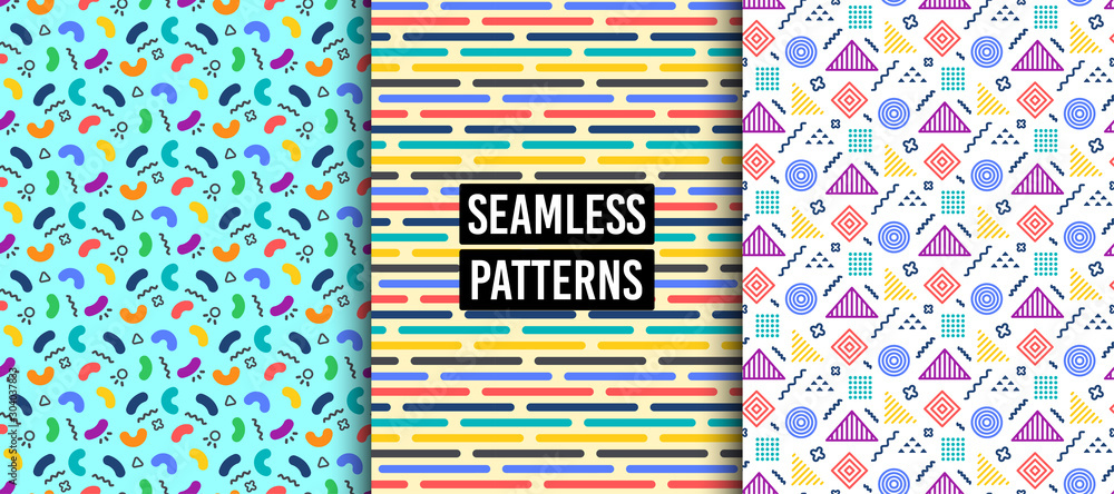 Poster geometric patterns. abstract seamless textures with colorful patterns. geometric figures or shapes. 