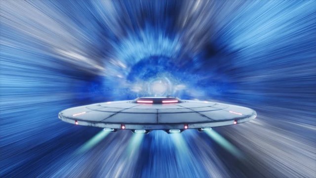 Unidentified Flying Object (UFO) flying through the stars with hyperspeed. 4KHD