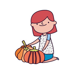 happy thanksgiving day cute little girl with pumpkins