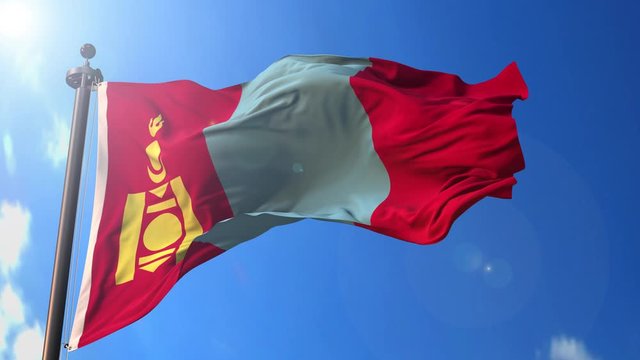Mongolia animated flag in the wind with blue sky in the background, green screen, blue screen or isolated background and the flag on the full background, all in one animated flag pack.